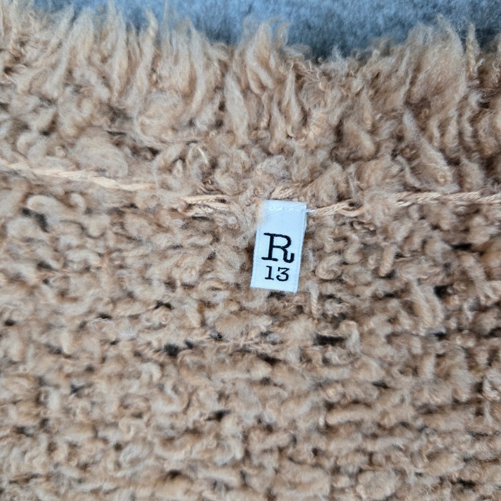R13 Teddy Bear Cardigan Womens XS Oatmeal Brown Fuzzy Wool Blend Longline Grunge - Picture 9 of 16